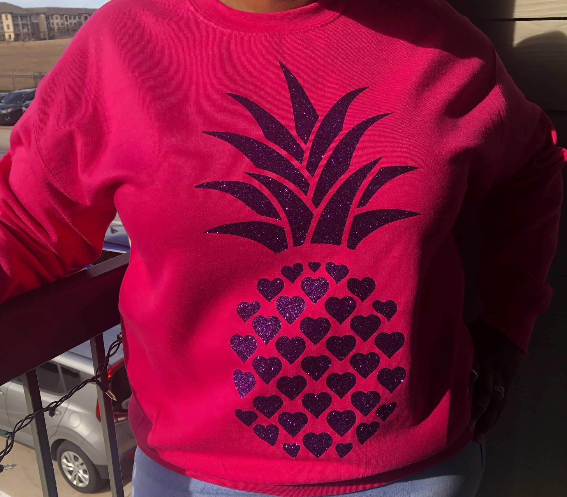 Pink Sweater Purple Glitter Pineapple