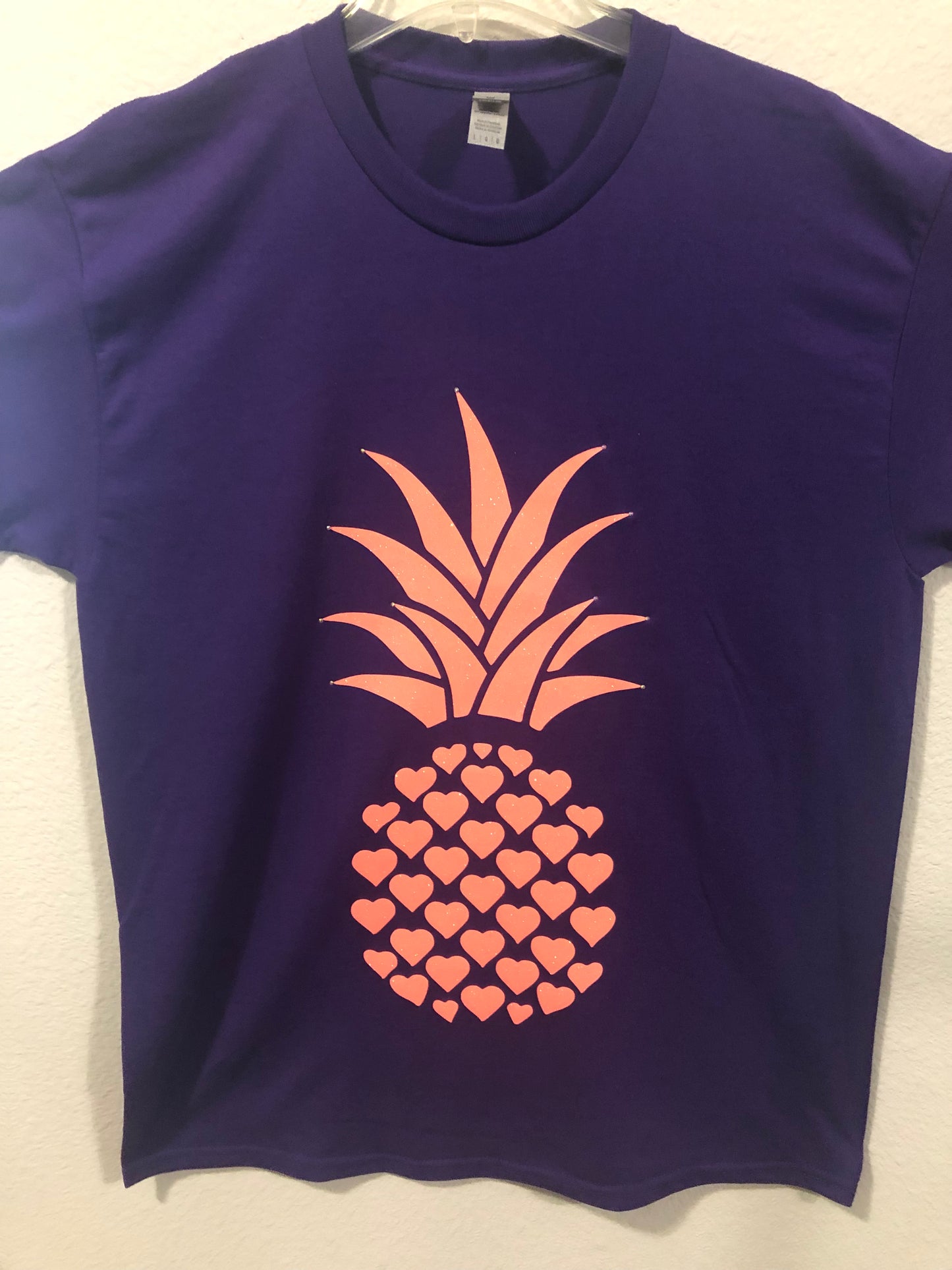 Purple T-Shirt with Coral Glitter Pineapple