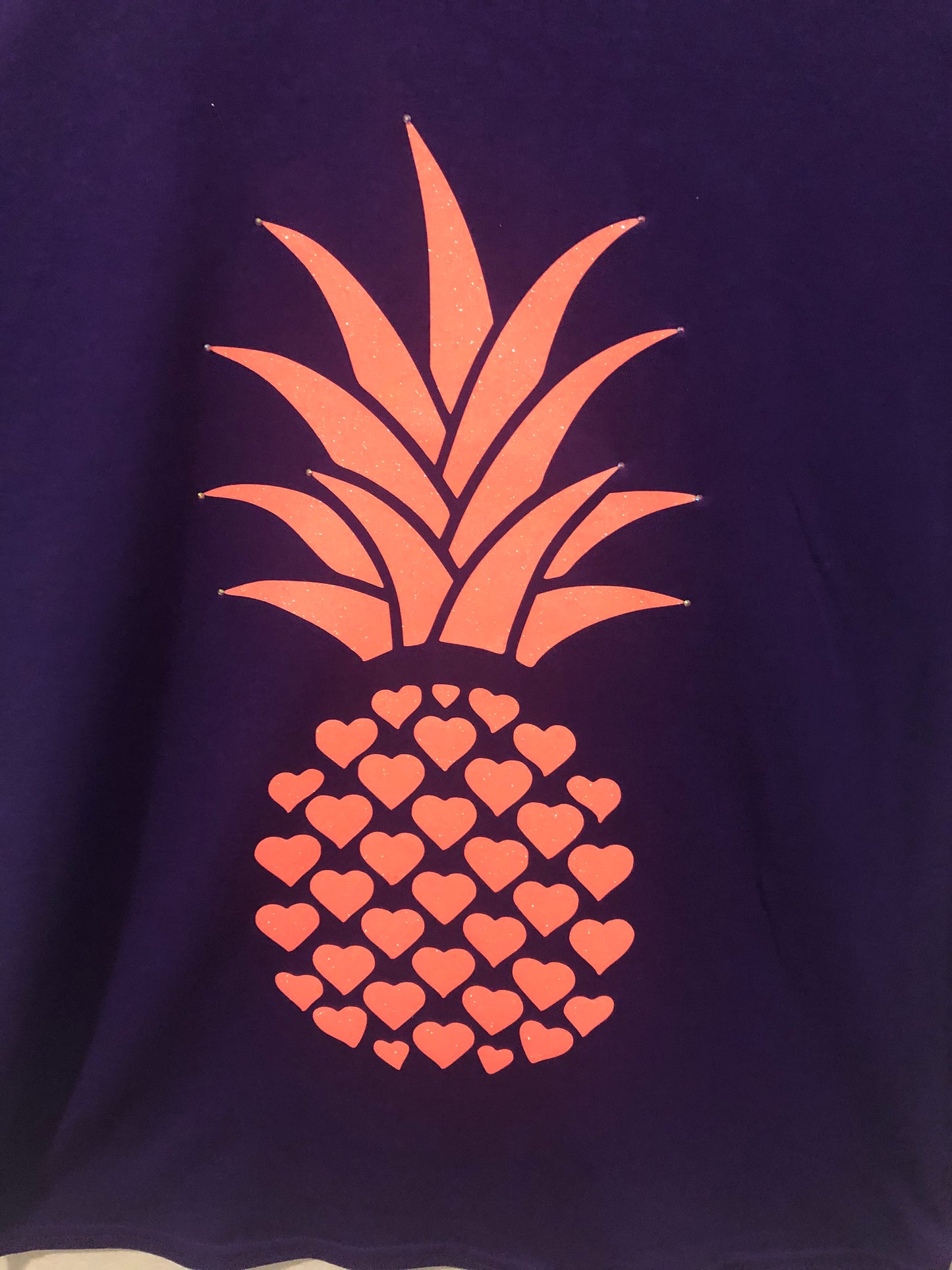 Purple T-Shirt with Coral Glitter Pineapple