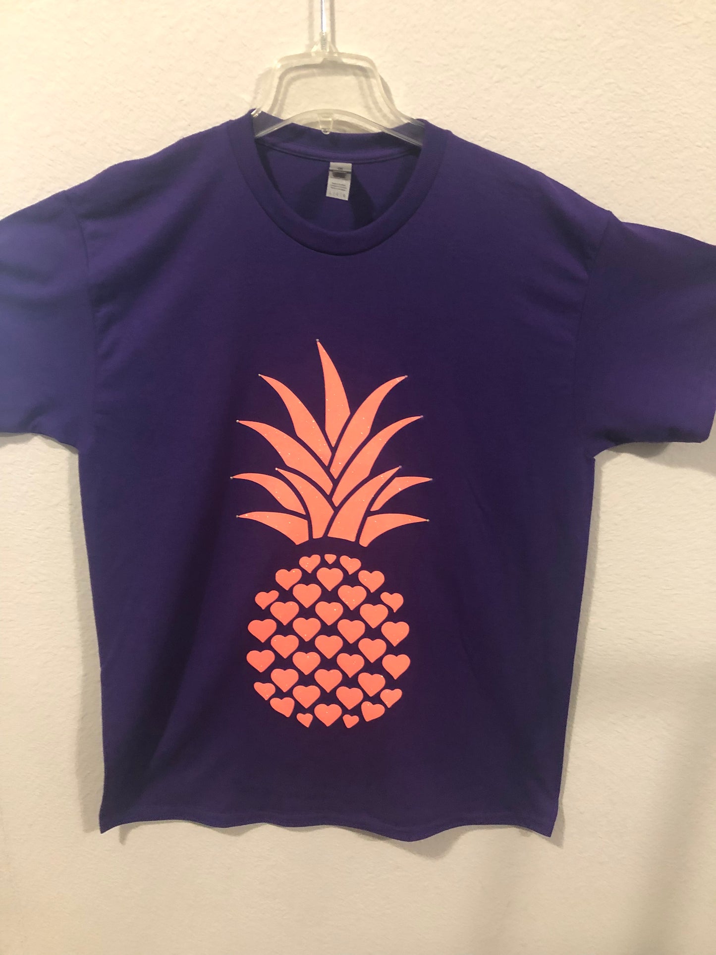 Purple T-Shirt with Coral Glitter Pineapple