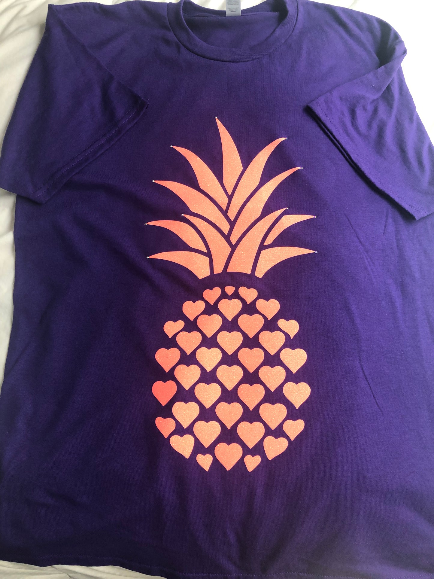 Purple T-Shirt with Coral Glitter Pineapple